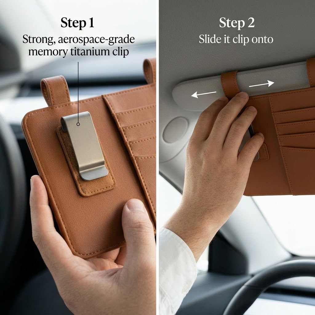 Drivepaxo Aura Premium Leather Sun Visor Organizer